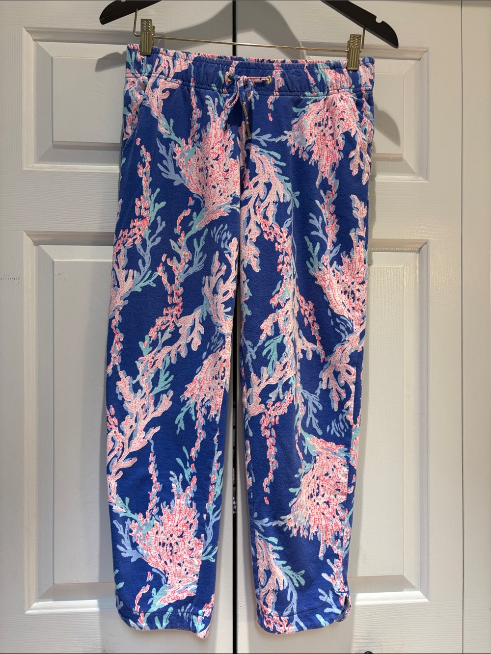 Lilly Pulitzer Navy Sweatpants with Pink Coral Print